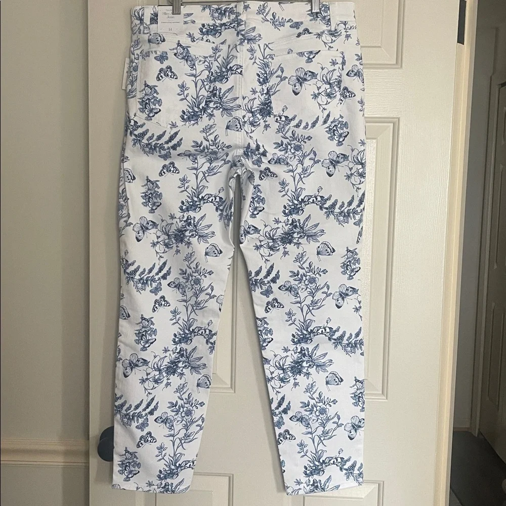 Talbot’s Slimming Ankle Jean Blue& White Butterfly Toile Print Size 14 - Picture 2 of 14